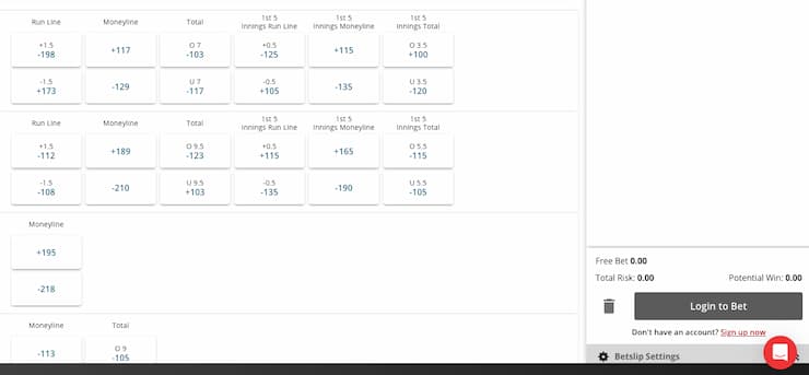 An image of the BetOnline Florida sportsbook lobby bet placement process